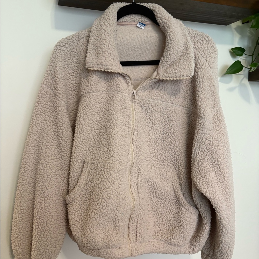 Old Navy Cream Teddy Jacket with Collared Neckline